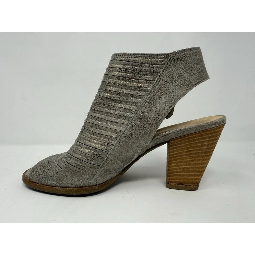 Paul Green Cayanne Peep Toe Block Heel Booties Sandal UK 5.5 US 8 Smoke Metallic